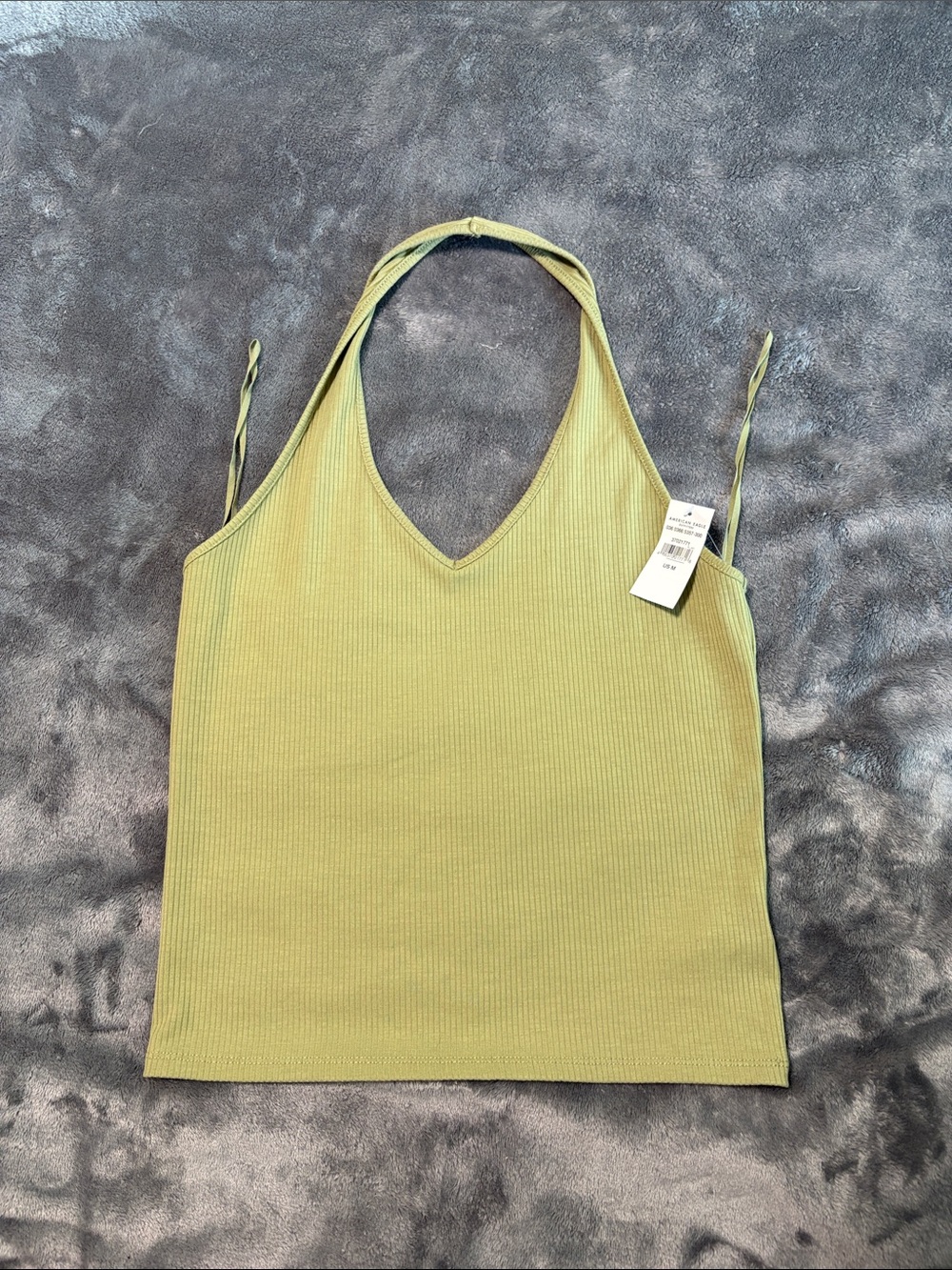 American Eagle Outfitters Light Olive Ribbed Halter V-Neck Tank